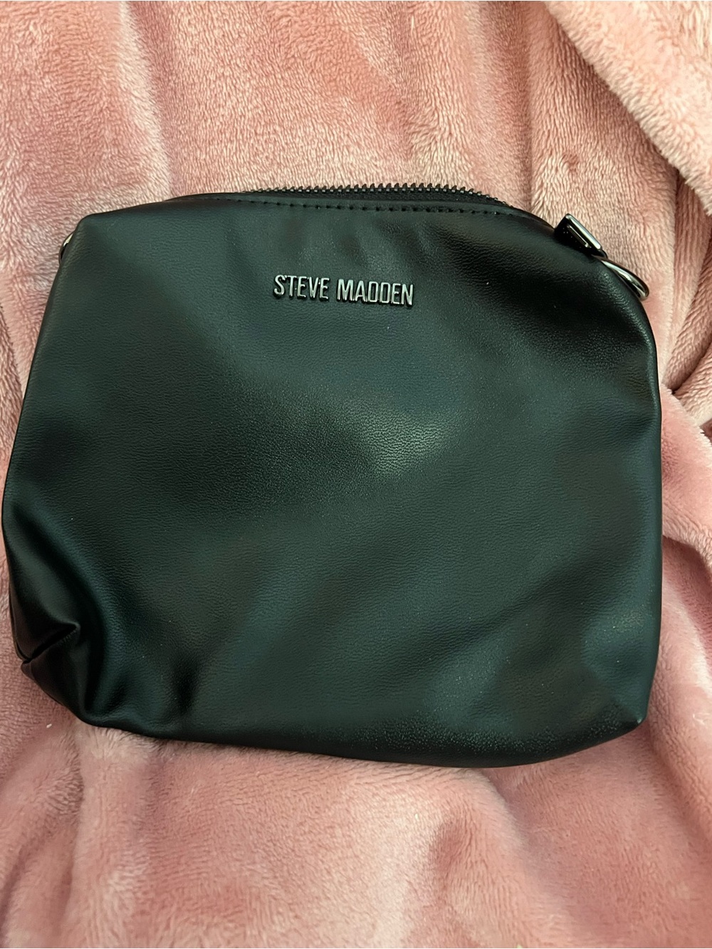 Steve Madden Black Faux Leather Toiletry Pouch